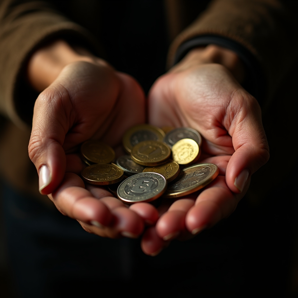 Mâini care țin monede cu grijă, simbol al conștiinței financiare